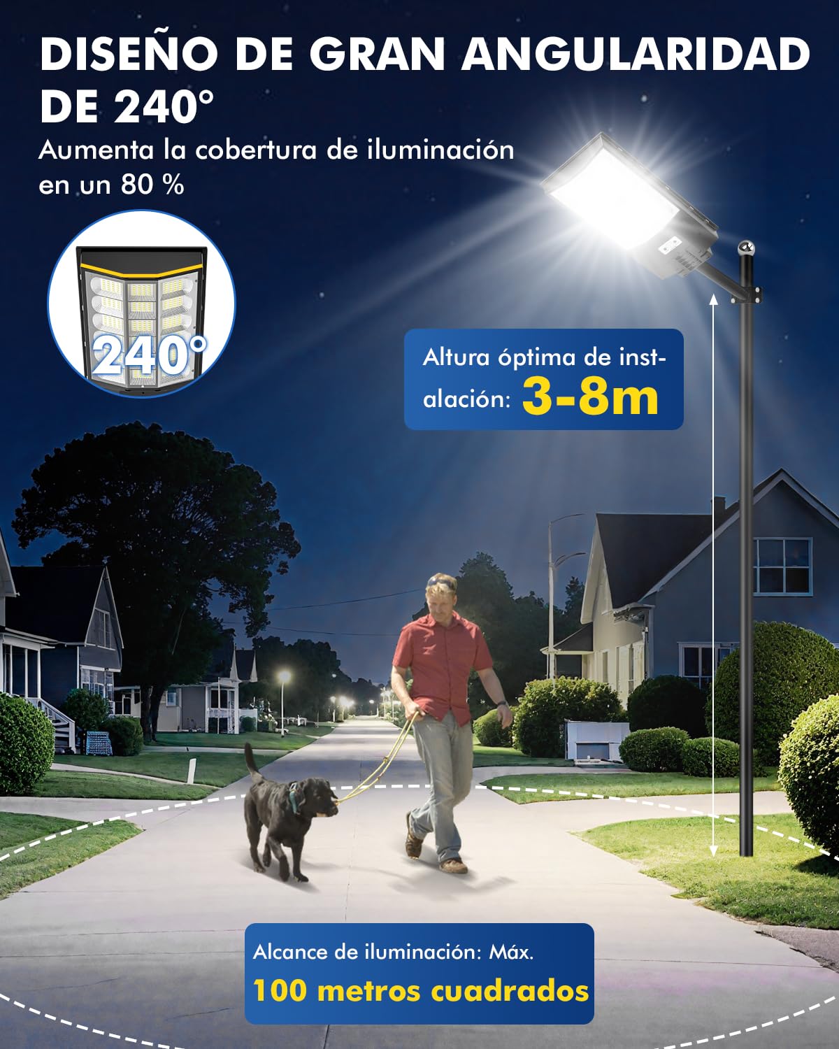 Farolas Solares Exterior, 600W Foco Led con Sensor de Movimiento, Farola Solar Potente con Mando, Gran Angular 240°,6500K Impermeable IP65 Luz de Seguridad para Jardín,Patio Garage,Camino,2pc