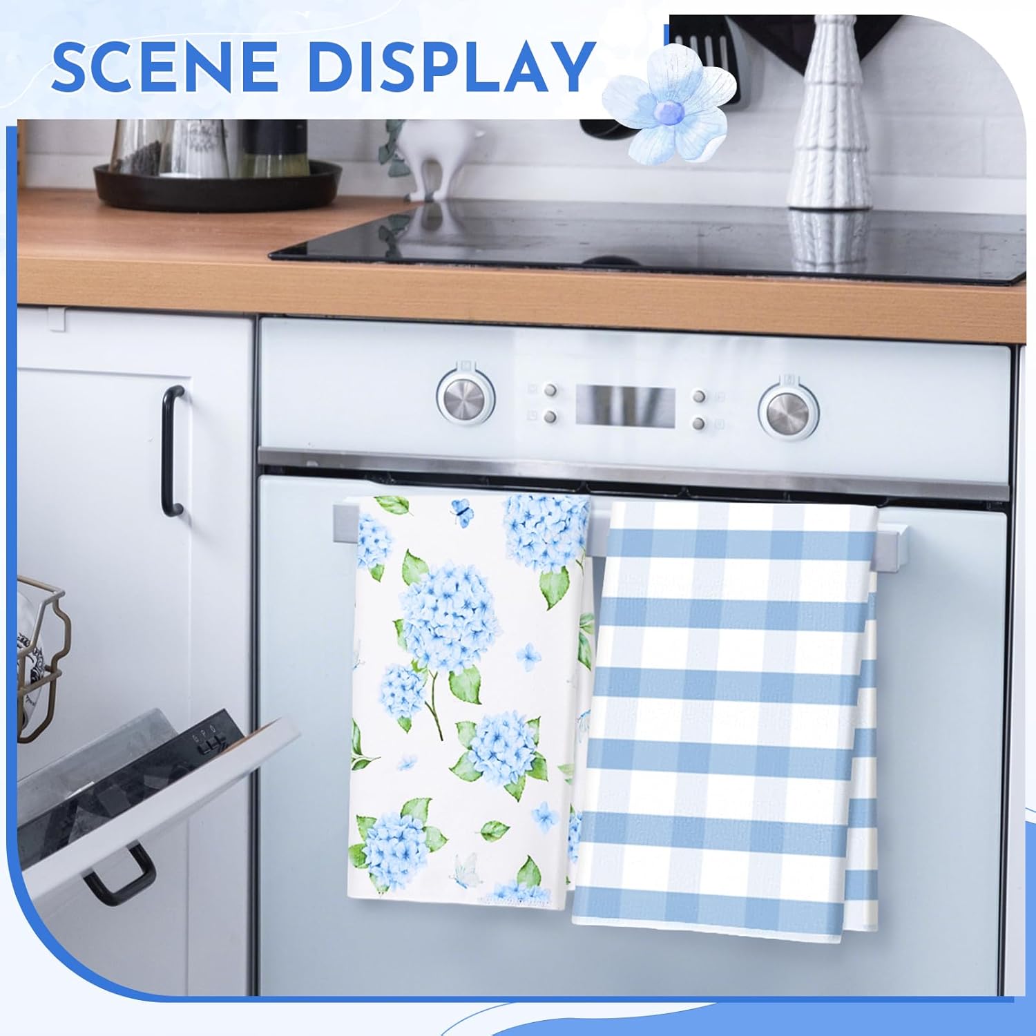 Tegeme 2 Pcs Spring Kitchen Towels, Floral Dish Towels, Decorative Tea Washcloth, Hand Drying Washcloth for Home Kitchen Bathroom Decor Spring Party Supply Housewarming Gift 16x24 Inch(Blue Hydrangea) - Image 6