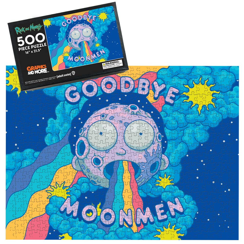 Rick and Morty Goodbye Moon Men 500 Piece Jigsaw Puzzle for Adults, 16" L X 21.5" W