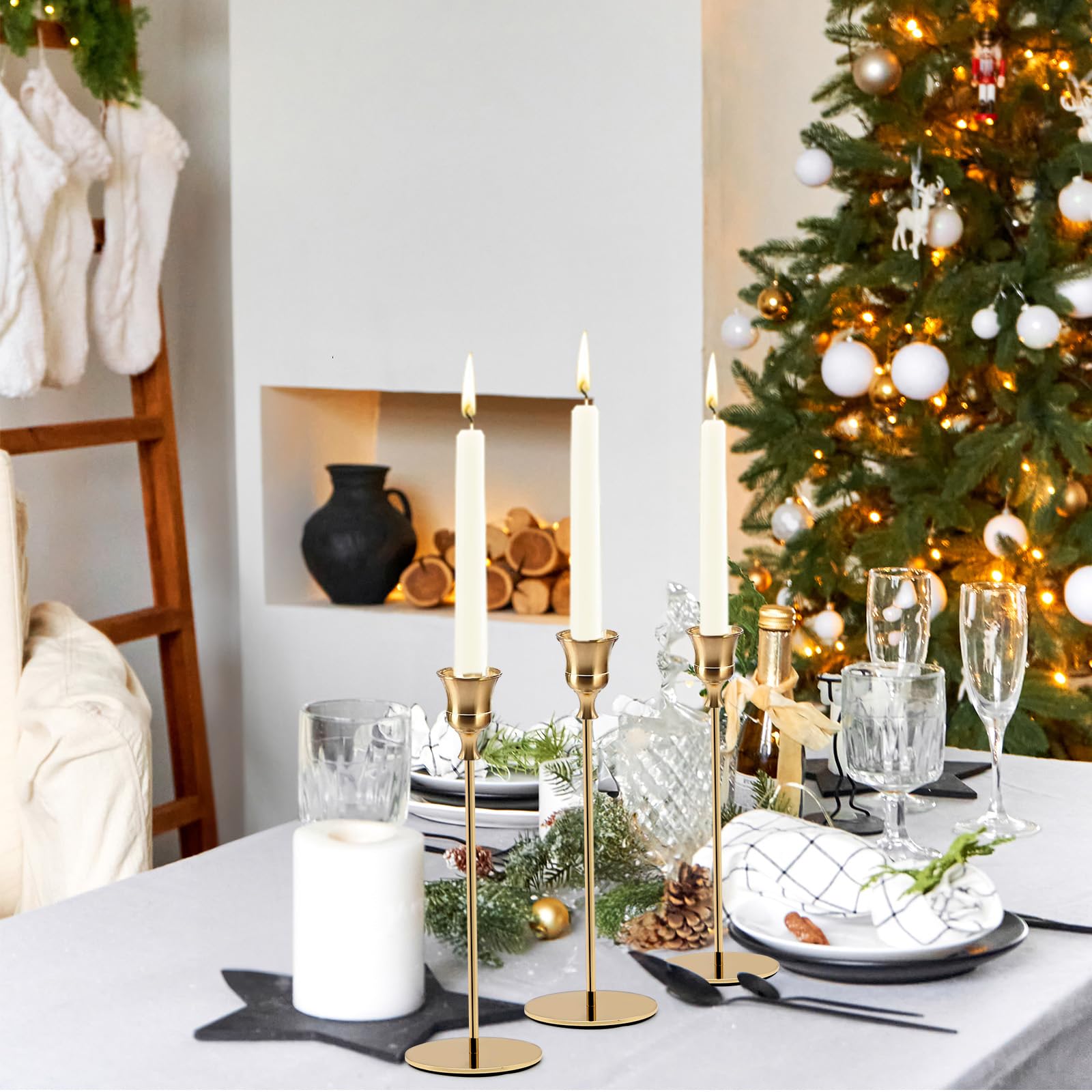 Portacandele Oro in Metallo Set di 3, Decorazione della Casa Candelieri
