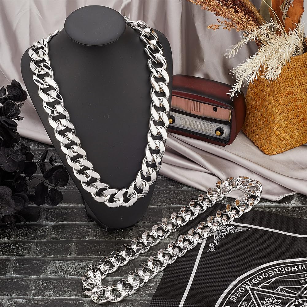 2 pz Collana A Catena In Plastica Argentata Collana Cubana Spessa 32 pollici Artificiale Hip Hop Spessa 80s 90s Stile Punk Rapper Costume Collane A Maglie per Uomo Donna Accessorio per Gioi