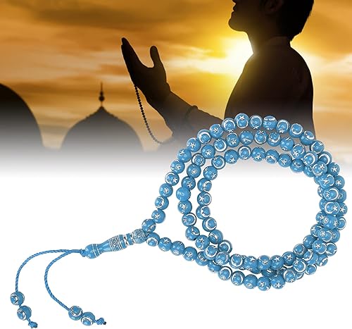 Miniatura 4 de Hztyyier Rosario de oración Mala Beads 99 granos de resina musulmán Rosario cuentas de adoración islámica Escritura artículo religioso, 19.3 in, Azul