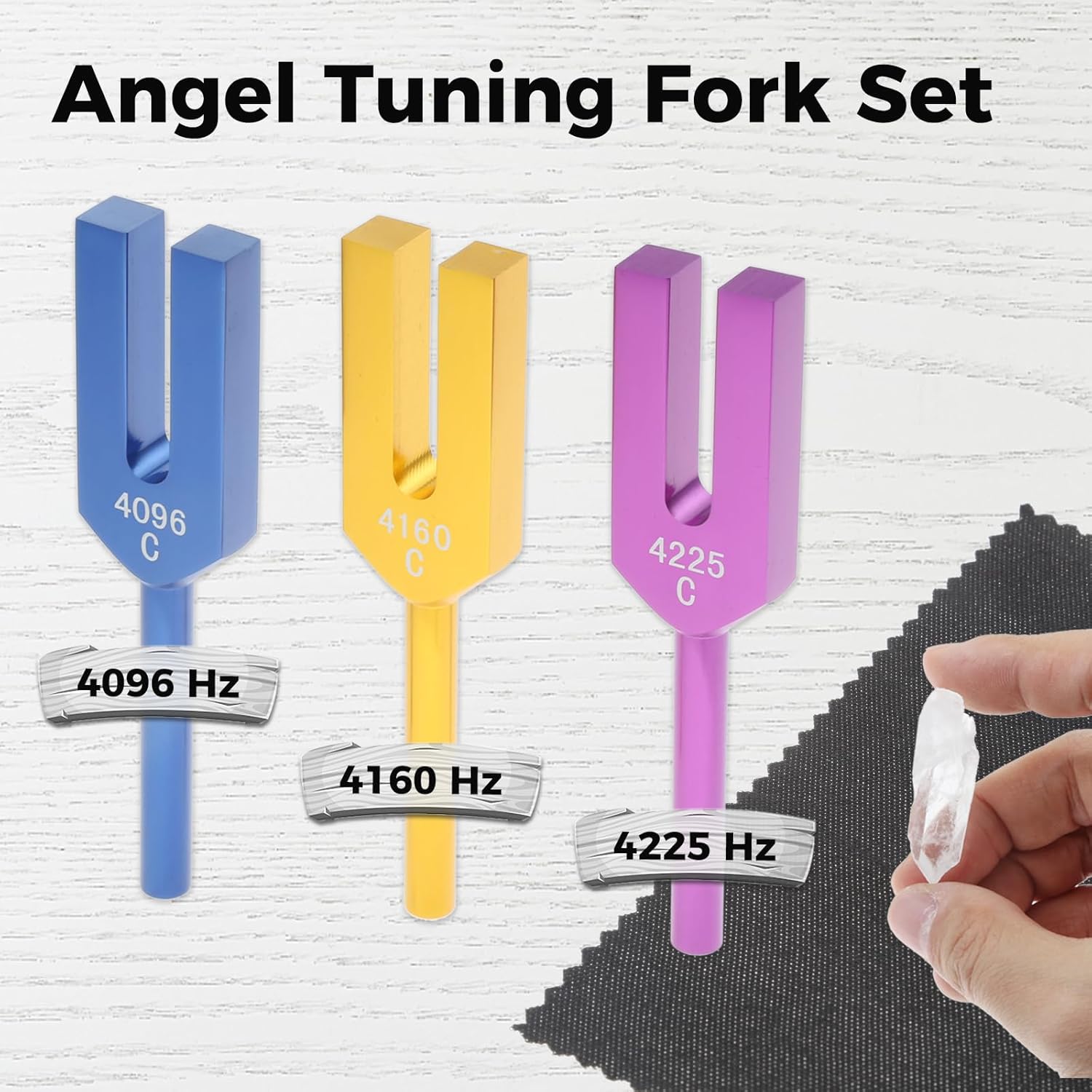 Angel Tuning Forks Set - 4096 Hz, 4160 Hz, 4225 Hz for Musical Instrument, with Silicone hammer and Soft Storage Bag, Colored