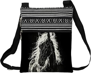Black and White Horse Messenger Bag Small Ethnic Adjustable Strap Crossbody Zipper Pouch Black and White Horse Phone Organizer Wallet Cute Shoulder Handbag Present for Women Friends