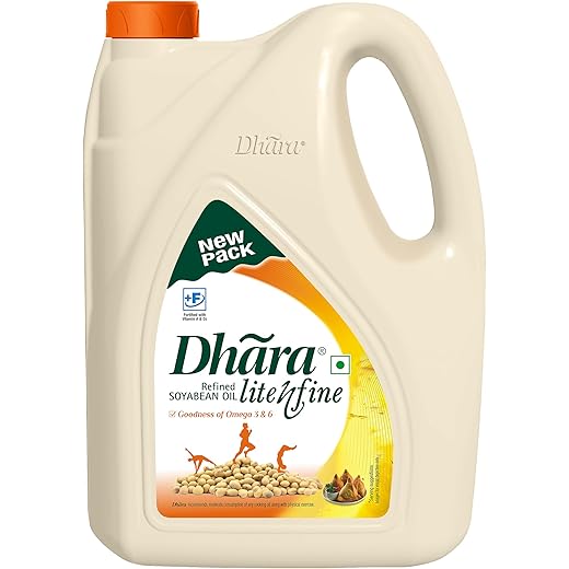 Dhara Lite n Fine Refined Soyabean Oil, 5 L Jar/4.2 kg Jar (Weight may vary)