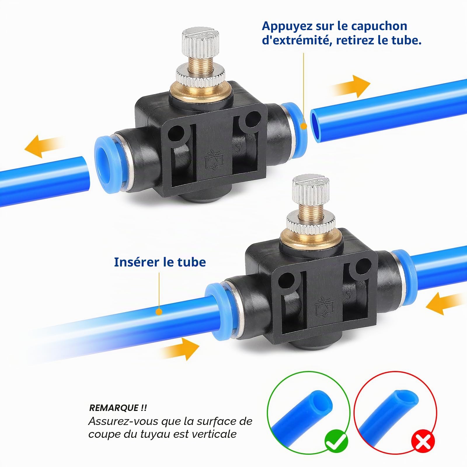 EFUTURETIME 6 x Raccord Pneumatique 8mm Vanne de Régulation de Débit d'Air, Vanne Raccords Pneumatique Droite Unidirectionnel Connecteur Rapide Push-In (SA8)