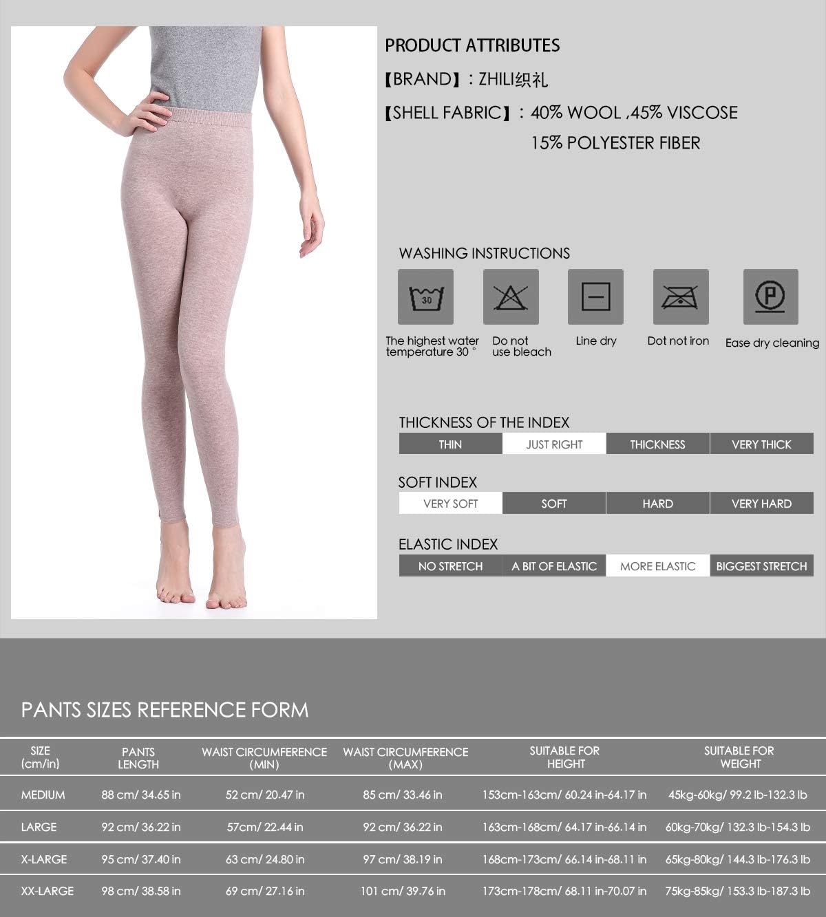 ZHILI Thermal Leggings - Heavyweight, Ultra-Soft Women's Merino Wool Base Layer