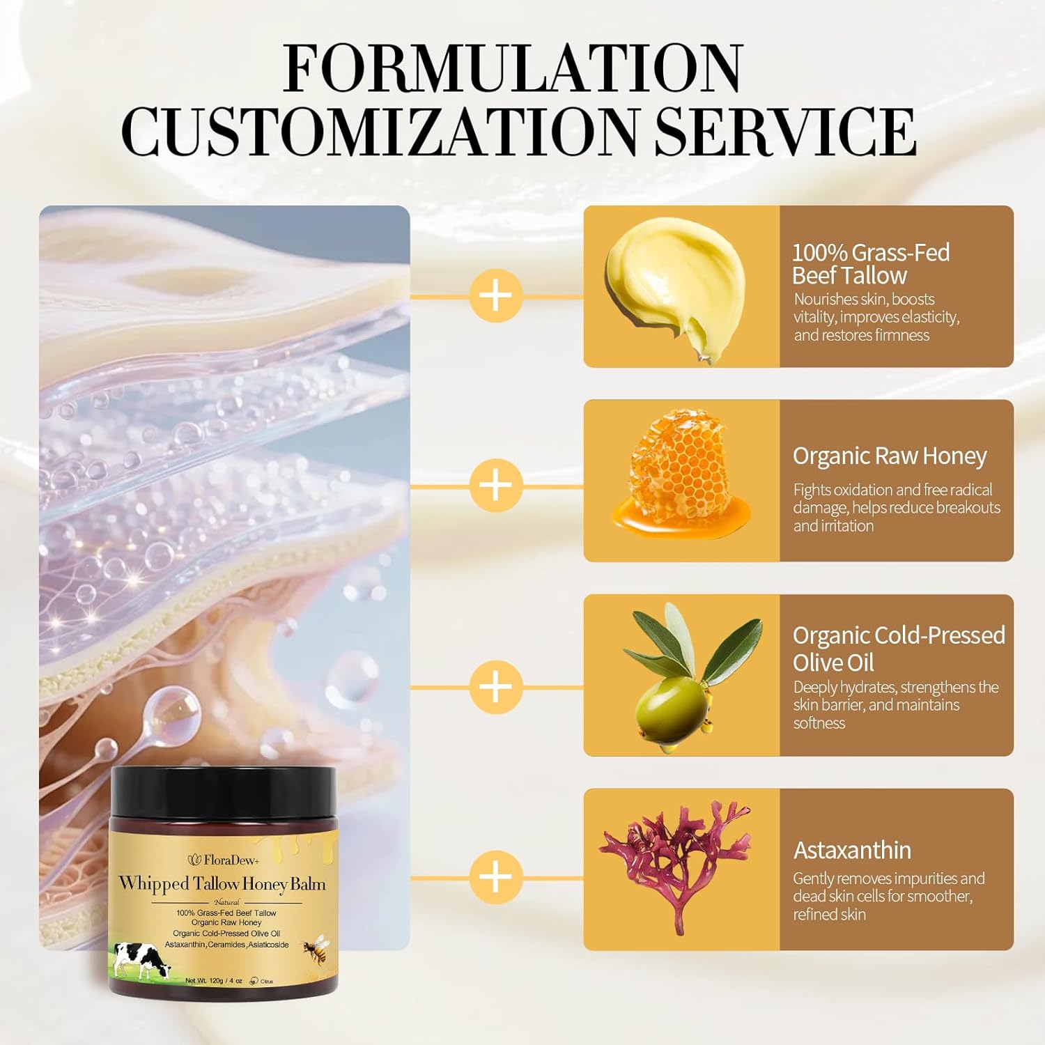 Tallow and Honey Balm - Organic Grass-Fed Beef Tallow for Skin - Moisturizer Deep Hydration for Body with Beef Tallow & Raw Honey & Infused Olive Oil 4.23 FL OZ (Citrus)