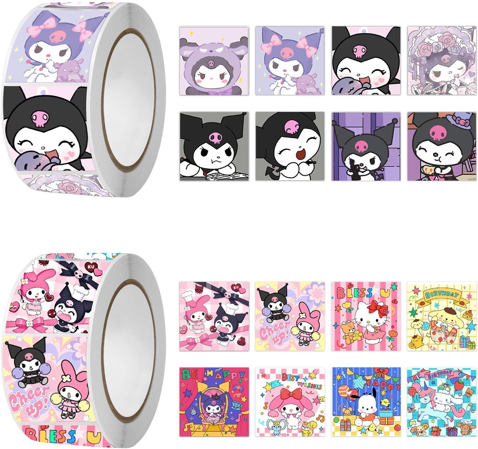 Kuromi Stickers, 1000Pcs 16 Pattern Cute Kuromi and Sanrio Stickers, Kawaii Sticker Gifts for Kids Girls, Ideal DIY Decor Laptop, Skateboard Computer Diary Scrapbook Journal