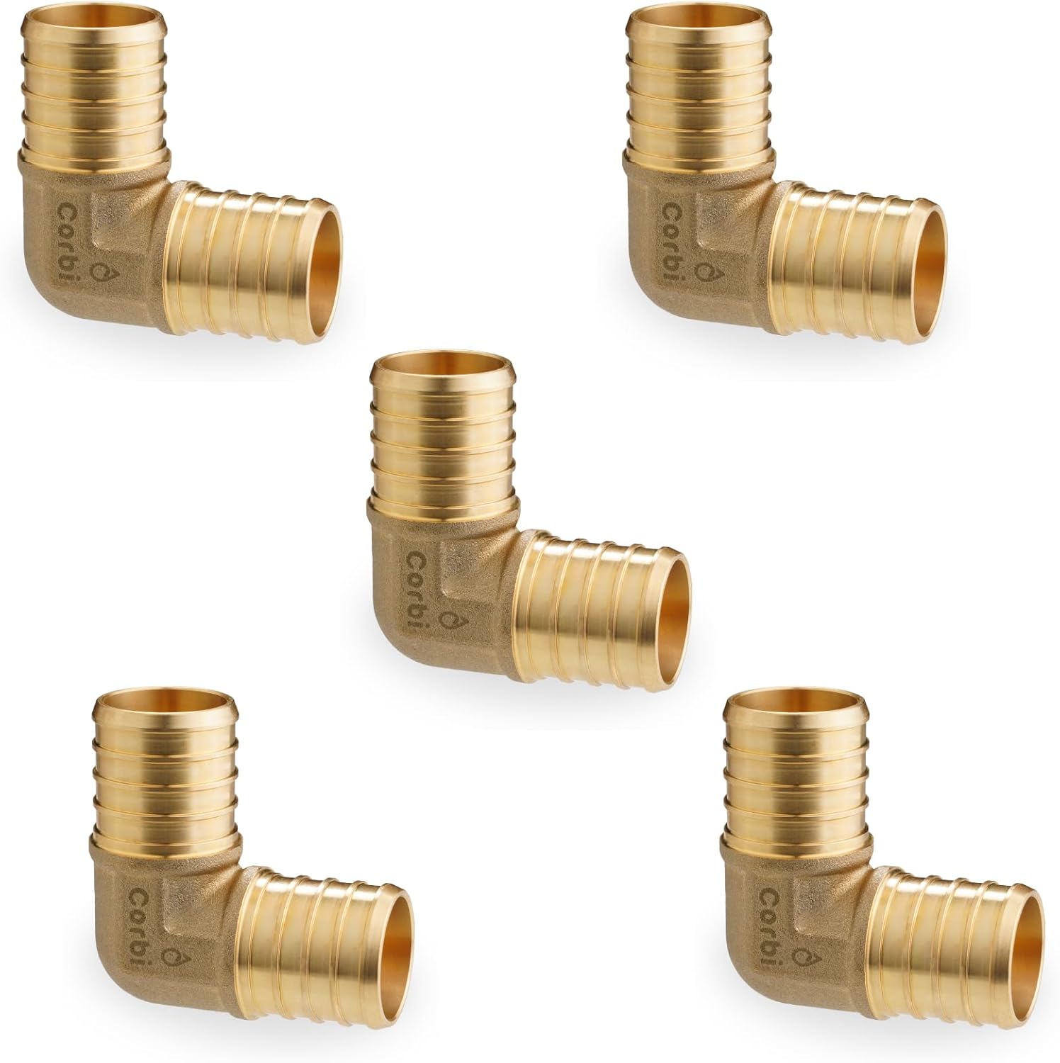 1 INCH PEX-B Elbow Fittings (5-Pack), Lead-Free Brass, Compatible with Crimp & Clamp Rings for PEX A/B/C Tubing, NSF Certified, Corrosion Resistant Connectors for Water Lines & Radiant Heating