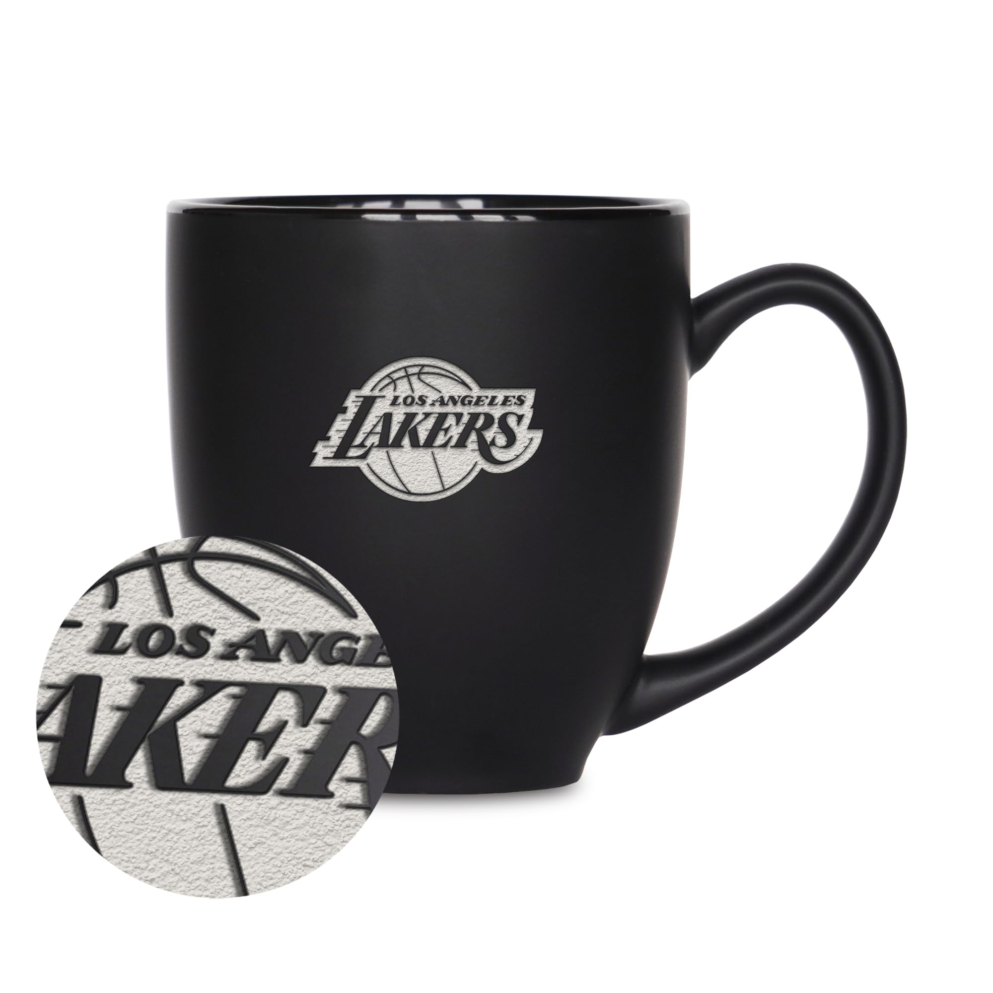 Rico Industries NBA Basketball 15oz Matte Black Ceramic Bistro Mug – Coffee, Tea, Hot or Cold