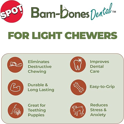 Miniatura 3 de SPOT Bam-Bones Dental X-Bone - Hecho con fibra de bambú y un centro de goma masajeadora, masticable duradero para perros masticadores ligeros y
