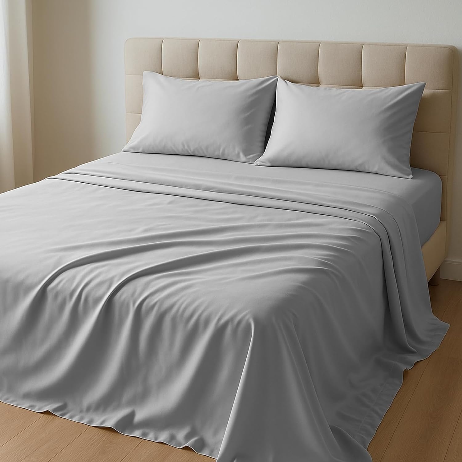 100% Viscose from Bamboo Sheets Set Queen Size, Cooling & Anti-Pilling 4-Piece Bed Sheets Set for Hot Sleepers, 16 inch Deep Pocket, Luxury Soft Breathable, 400 TC, Gray