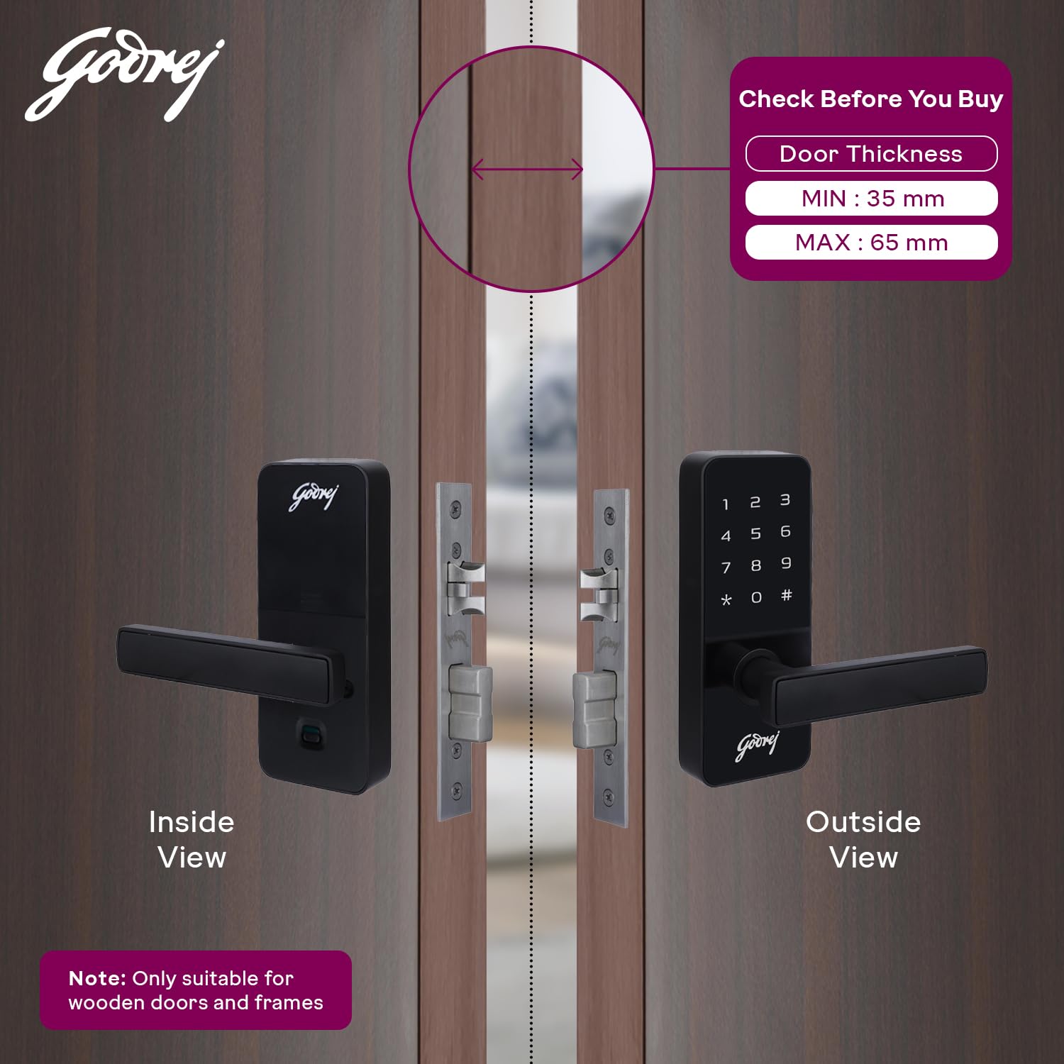 Godrej Smart Lock Catus Touch Digital Lock door thickness compatibility