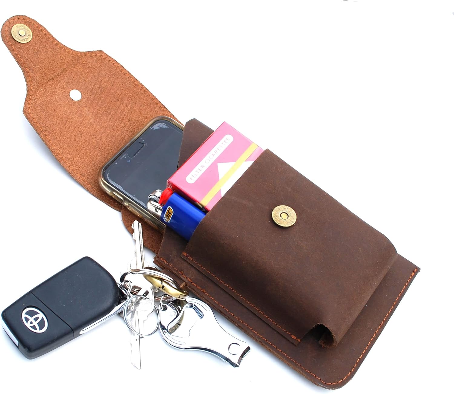 US 1913~1938 Indian Head Buffalo Nickel Coin Leather Cell Phone Holster Smart Phone Pouch with Belt Loop Key Ring Cigarette Box Lighter Holder for iPhone 13 12 11 10 9 Samsung Galaxy Android Others