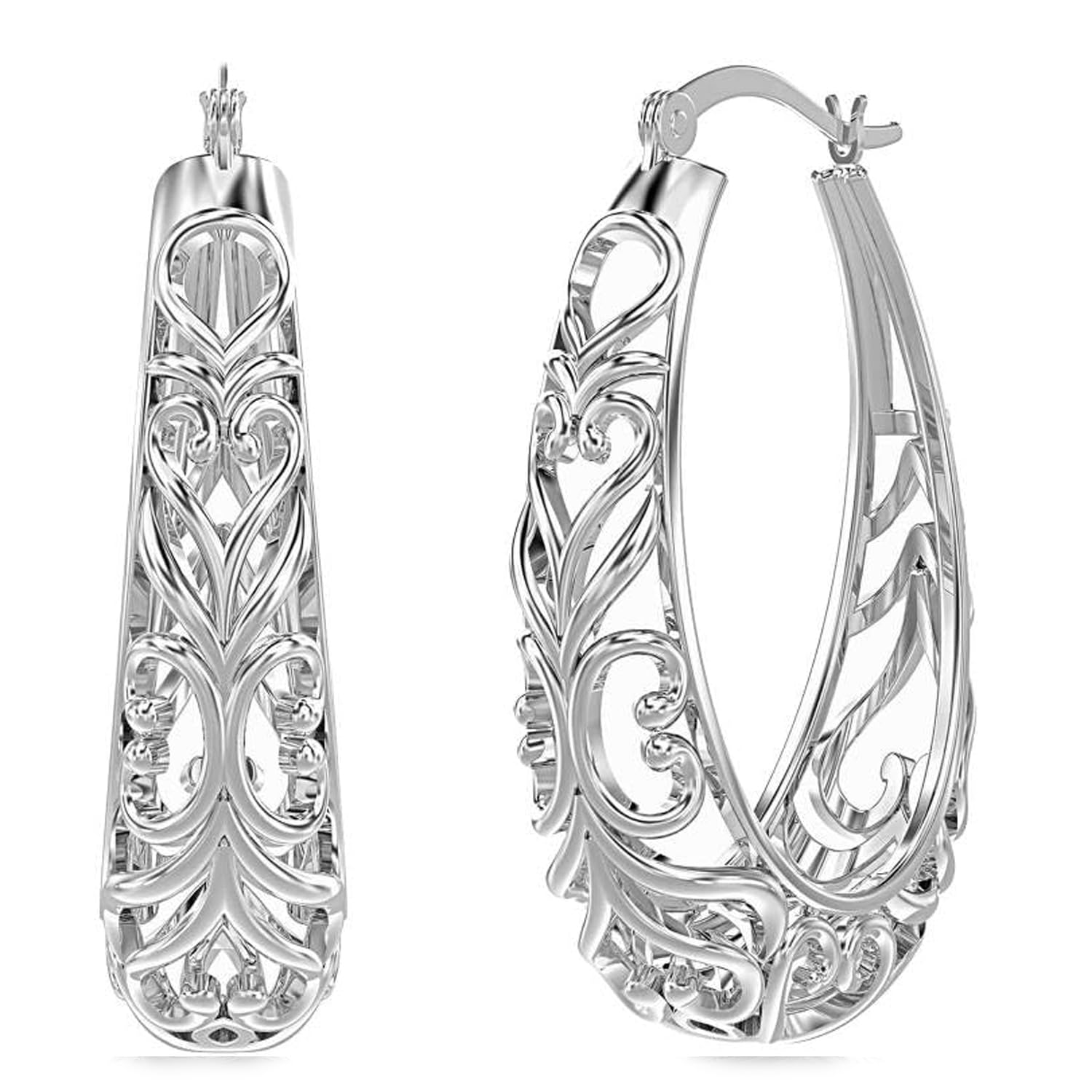 LeCalla 925 Sterling Silver Hoop Earrings | Women's Filigree Hoop Earrings | Openwork Mesh Filigree Cut Earring | Lightweight & Hypoallergenic Vintage Hoop Earrings for Women