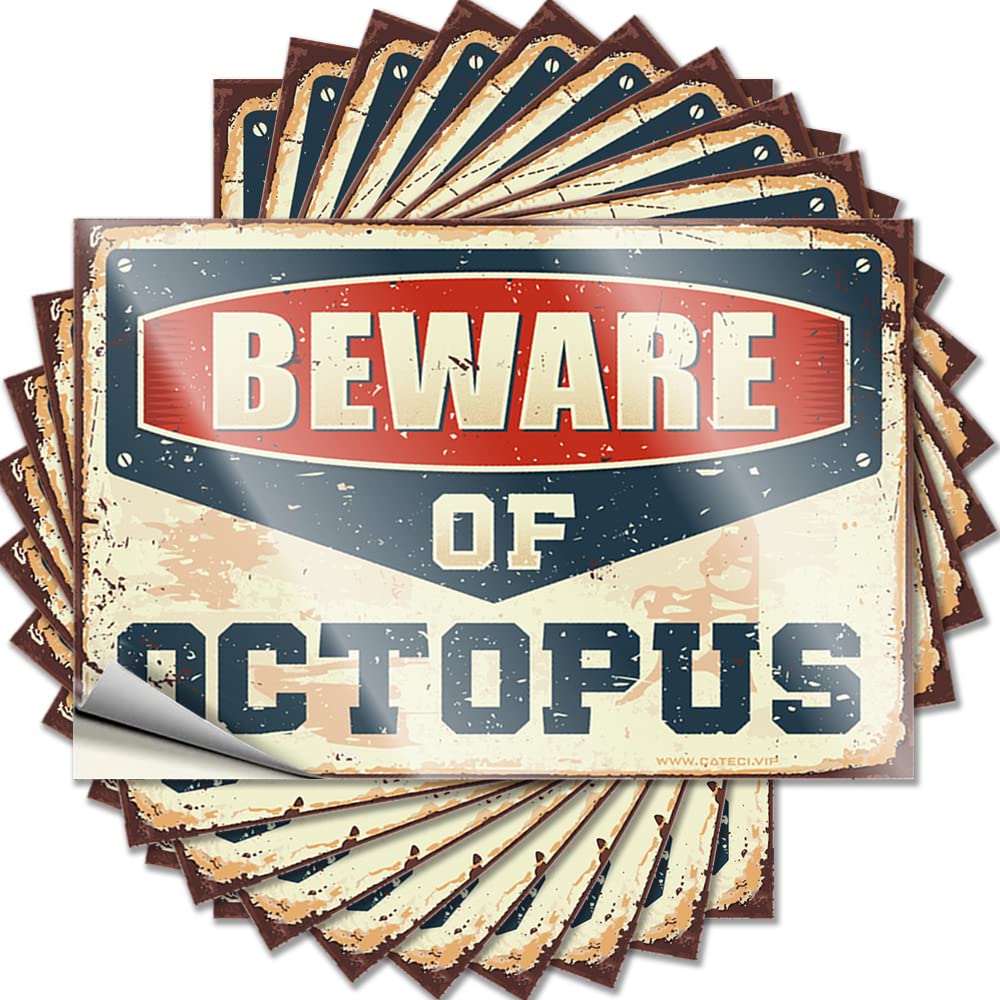Hardhat Stickers and Decals Beware of Octopus Funny Sticker 10 Pcs Prank Stickers for Adults Man Cave Bar(8X12CM)