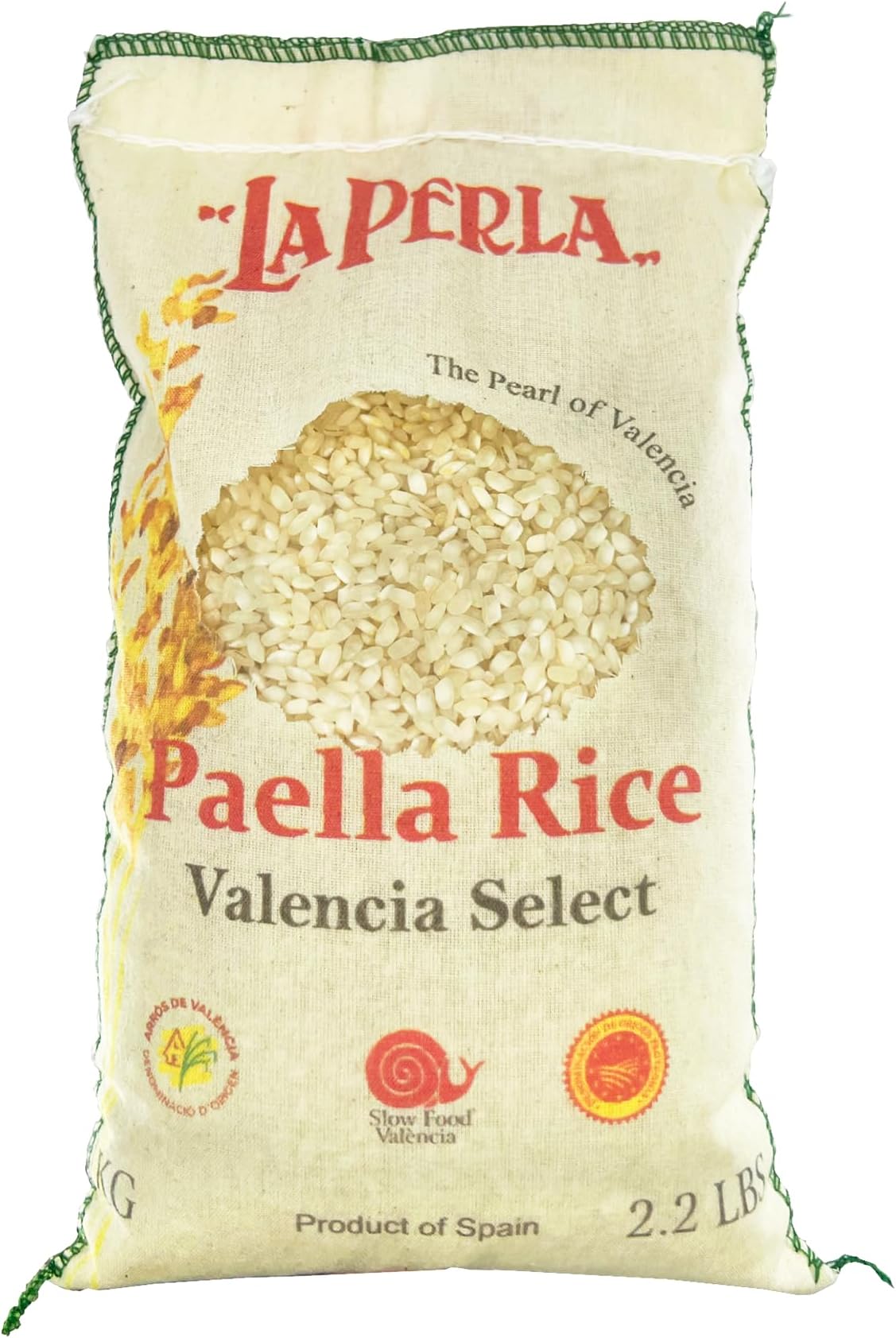 La Perla | Paella Rice | Valencia Select | Denomination of Origin Valencia Spain | Slow Food Valencia Certified | Ideal For All Mediterranean Rice Dishes | 2.2 lbs (1 kg) | (Pack of 1)