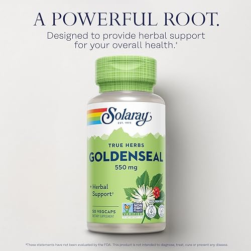 Miniatura 3 de SOLARAY Goldenseal Root 550mg  Digestión saludable, función inmunológica y apoyo respiratorio  Raíz entera  Sin OMG, vegano y verificado en