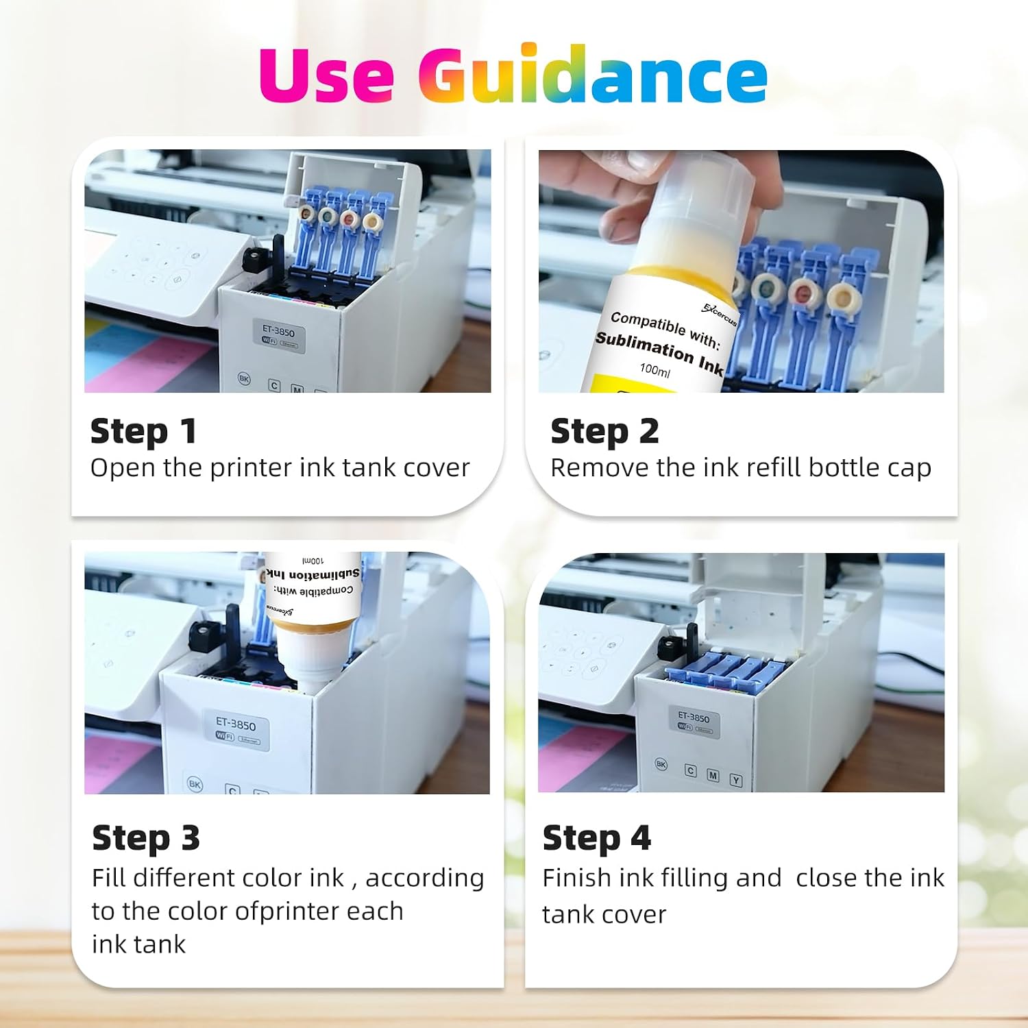Sublimation Ink Refill Bottles Compatible for 2800 2810 2400 1810 2710 2720 2711 2726 4800 2850 2820 2803 2830 2850 2820 Inkjet Printers Heat Press Transfer on Mugs T-Shirts(5-Pack)