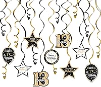 Vista 41 de Serpentinas de remolinos de cumpleaños feliz de 16 años con purpurina azul y plateada - Kit de 15 piezas de remolinos colgantes para el kit