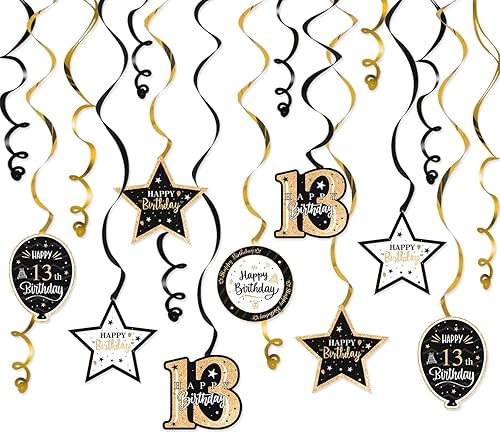 Miniatura 41 de Serpentinas de remolinos de cumpleaños feliz de 16 años con purpurina azul y plateada - Kit de 15 piezas de remolinos colgantes para el kit