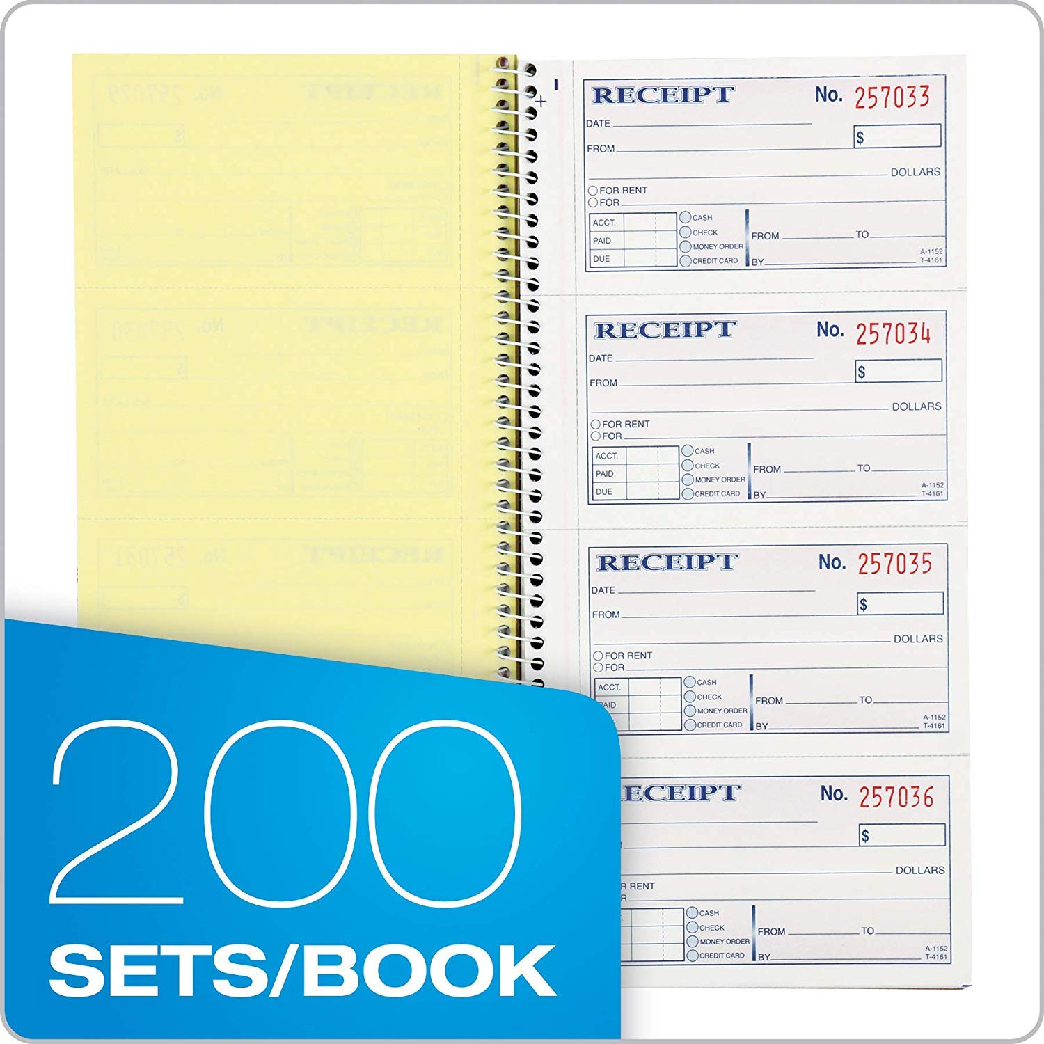 Adams Money and Rent Receipt Book, 2-part Carbonless, 5 1/10,2 x 27,9 cm rimovibile, rilegatura a spirale, 200 Sets per Book, 5 Pack Bundle