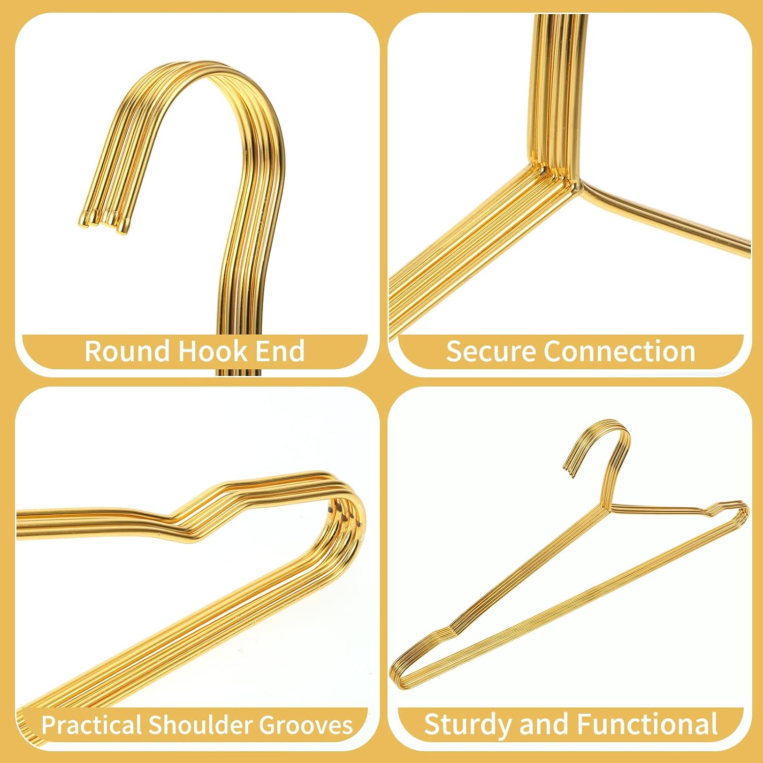 100 Pack Stainless Steel Gold Hanger – 16.4" Heavy Duty Metal Hangers with Ball Ends & Shoulder Grooves, Space Saving Clothes Hanger for Hoodies, Tank Tops, Suits