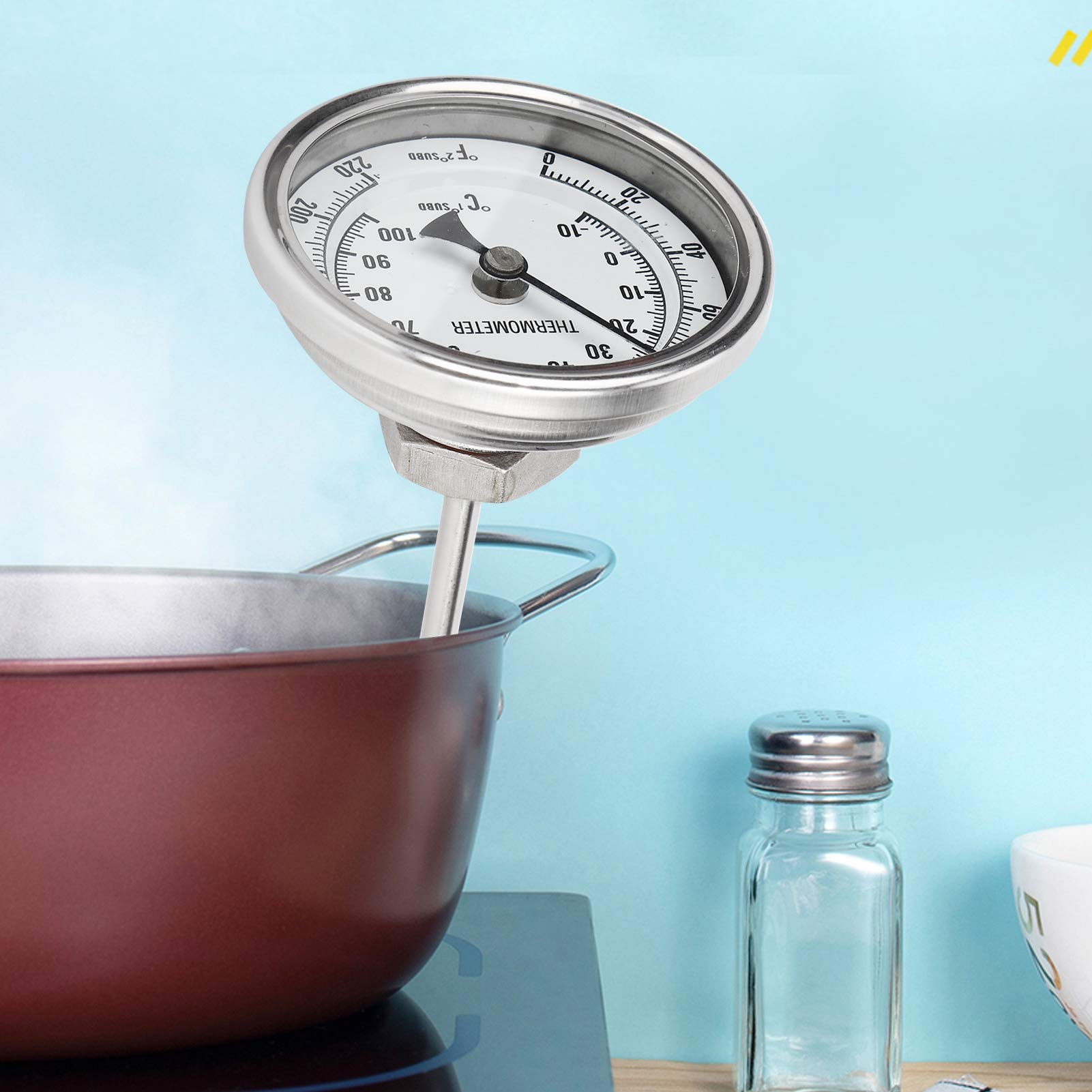 Termómetro de esfera de acero inoxidable con rosca 1/2 NPT Termómetro de olla Termómetro para hervidor de agua casero 0‑220 ℉/‑10‑100 ℃