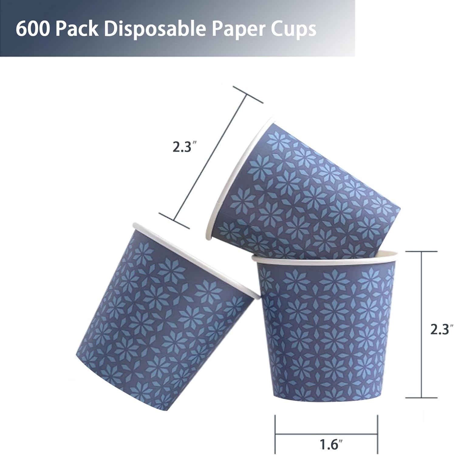 Clawsoff 600 Pack 3oz Paper Cups, Disposable Bathroom Navy Floral Small Mouthwash Cups 3 OZ for Barth, Parties, Picnics, Barbecues, Travel and Events. Navy 3 oz