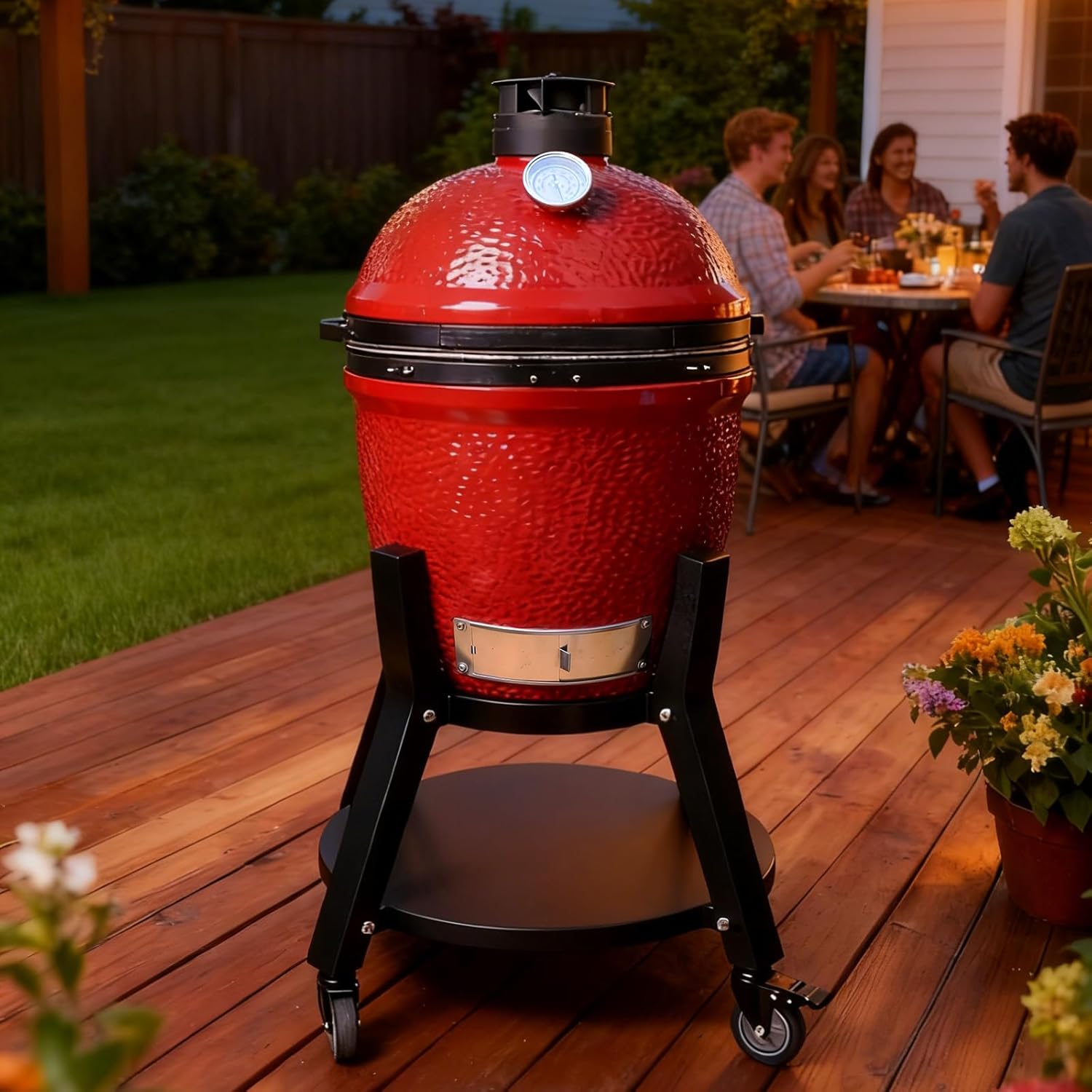 Heavy-Duty Nest for Kamado Joe Classic Joe Grill, 2-Tier Storage Stand with Locking Silent Casters, Powder-Coated Steel Stand for Classic Joe Cart