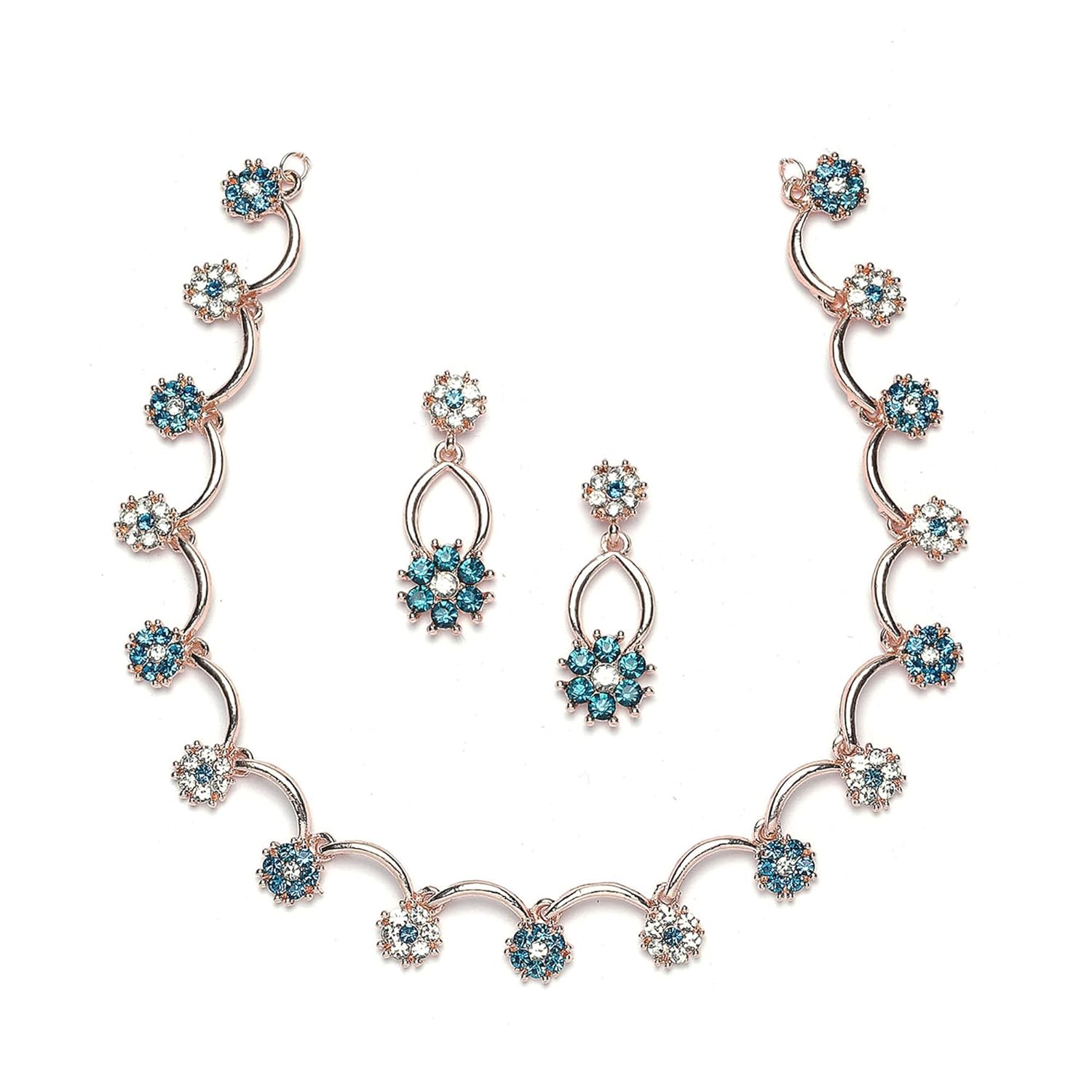 ZENEME Rose Gold-Plated American Diamond Studded Star Shaped Necklace With Earrings Jewellery Set For Girls and Women