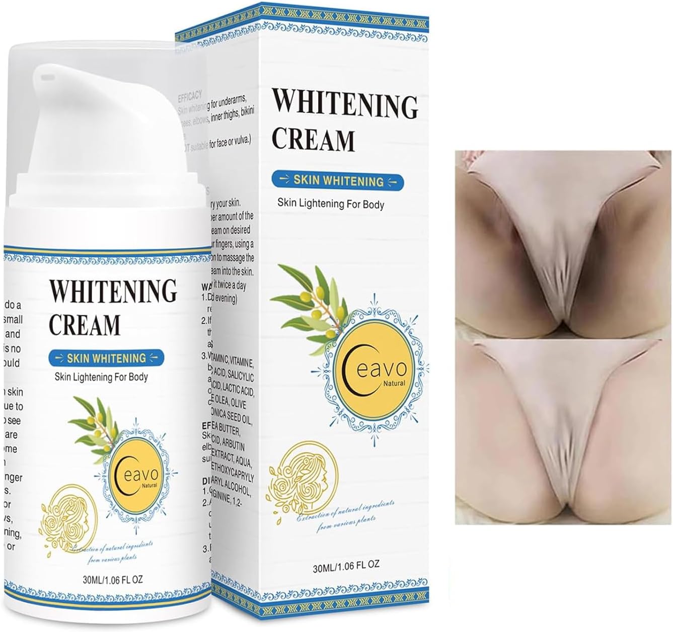 Skin Bleaching Cream for Intimate Areas & Body, Vitamin C Whitening for Underarms, Knees, Elbows, Inner Thighs, Bikini Line – Sensitive Skin Whitening Lightening Cream for Women