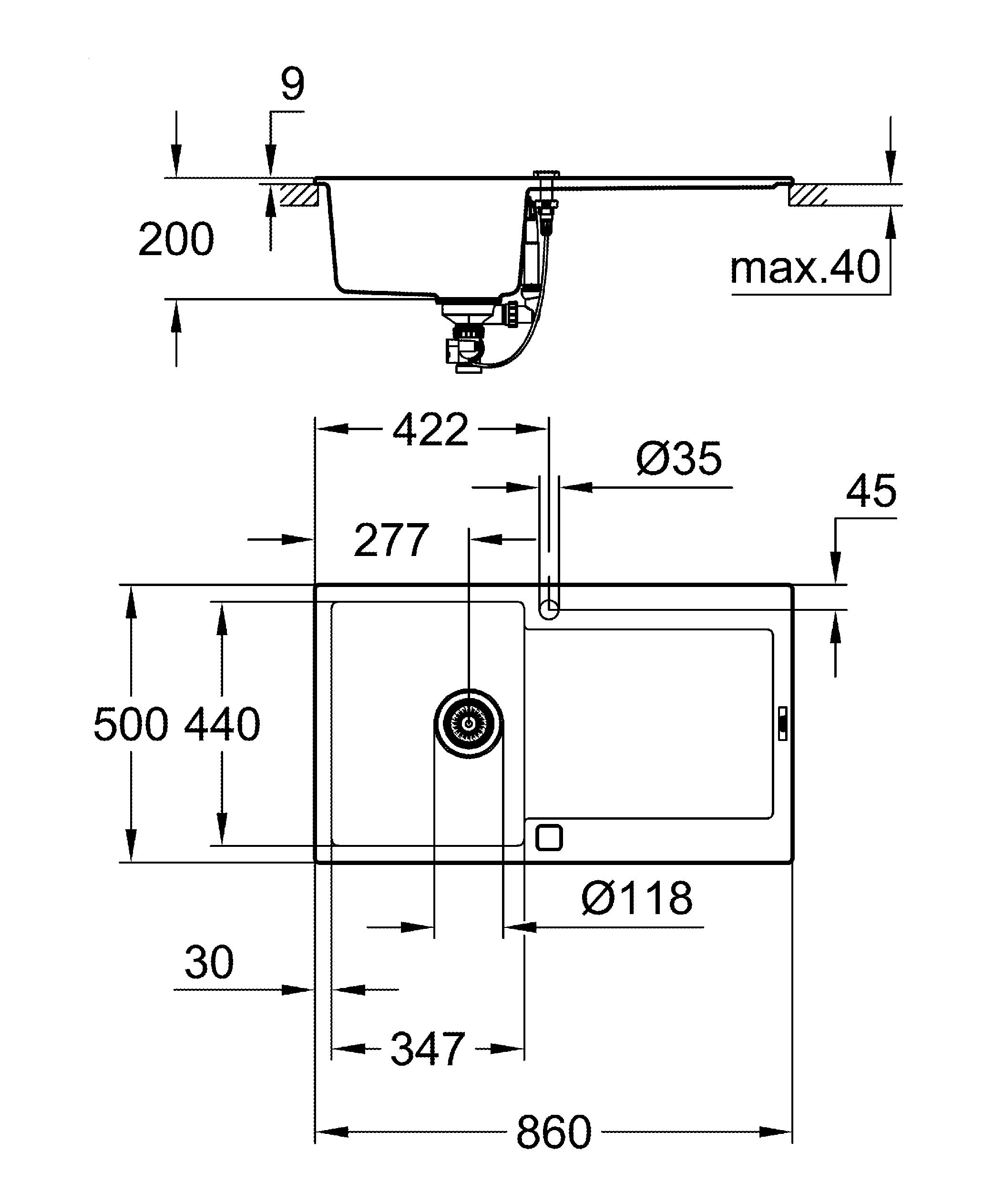 Grohe K500 Kompositspüle mit Abtropffläche granit schwarz 31644AP0 86 x 50 cm