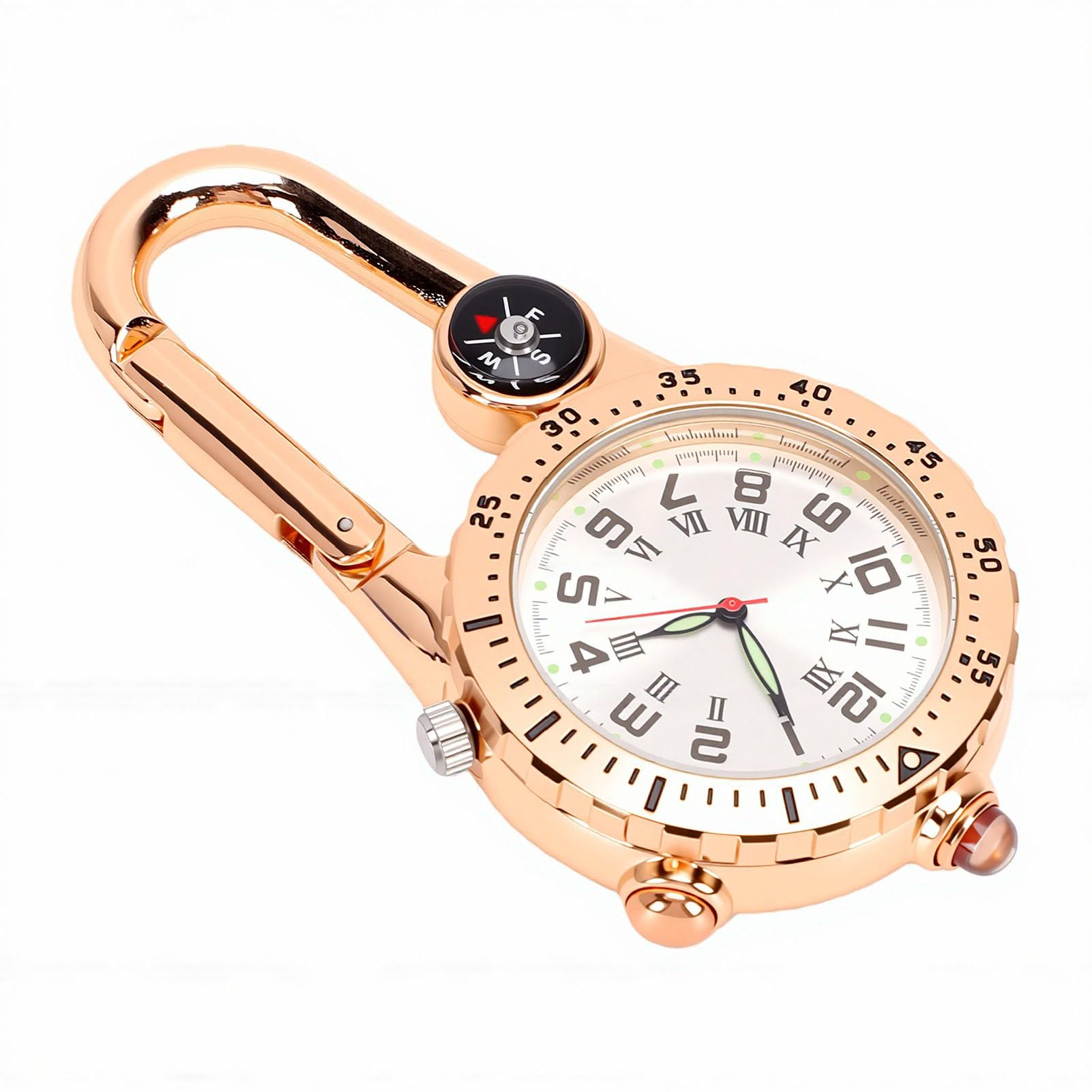 ZJchao Orologio con Moschettone e Bussola, Clip da Tasca, Impermeabile, Antiurto, Quadrante Luminoso, in Acciaio Inossidabile, Ideale per Escursionismo, Campeggio e Avventure All'