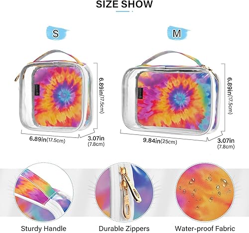 Miniatura 4 de Colorful Tie Dye Clear Toiletry Bag for Traveling,2 Pack Makeup Cosmetic Bag with Zipper,Travel Bag for Toiletries,Travel Essentials 21215281