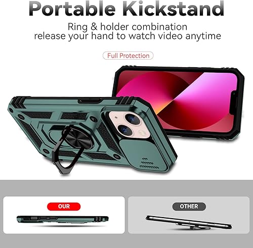 Miniatura 9 de Hitaoyou Funda para iPhone 13 Mini, funda para iPhone 13 Mini con funda para cámara y soporte, de grado militar, a prueba de golpes, resistente,