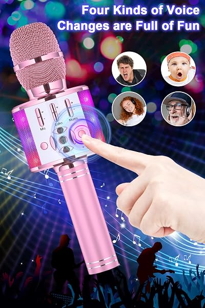 BONAOK Magic Sing Karaoke Mikrofon Bluetooth Karaoke Kinder 4 in 1 Mikrofon Sing Mikrofon, kabelloses Bluetooth Karaoke Mikrofon für Partyhaus, kompatibel mit iOS/Android (Hellrosa) - 5