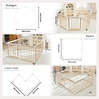 Vista 3 de Corralito para bebés, corralito para bebés y niños pequeños, patio de juegos plegable de madera con puerta, centro de actividades ajustable