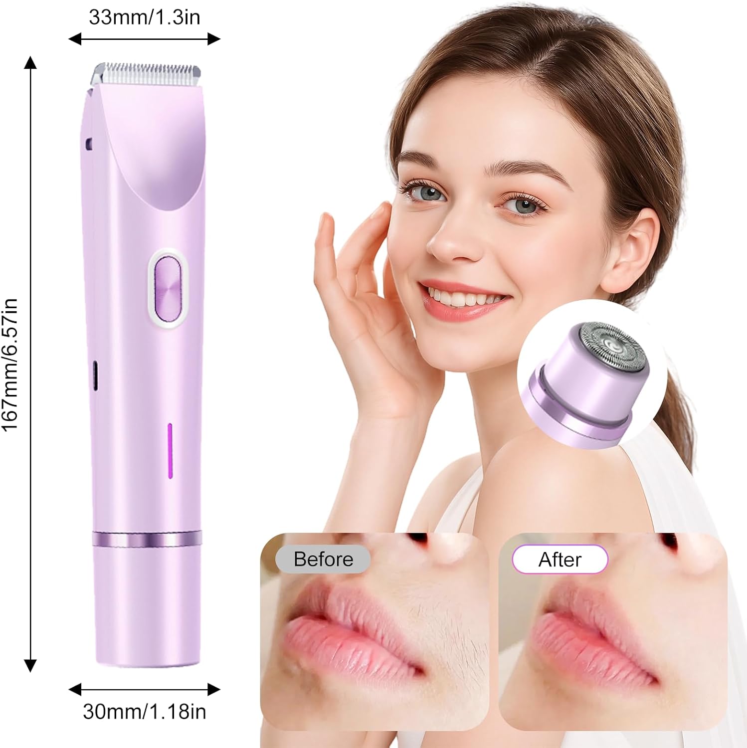 2-in-1 Bikini Trimmer for Women & Electric Razors for Women, Dual Head Design for Intimate Areas, Face, Underarms & Legs, IPX7 Waterproof Rechargeable Shaver, Portable Travel Personal Care (Purple)