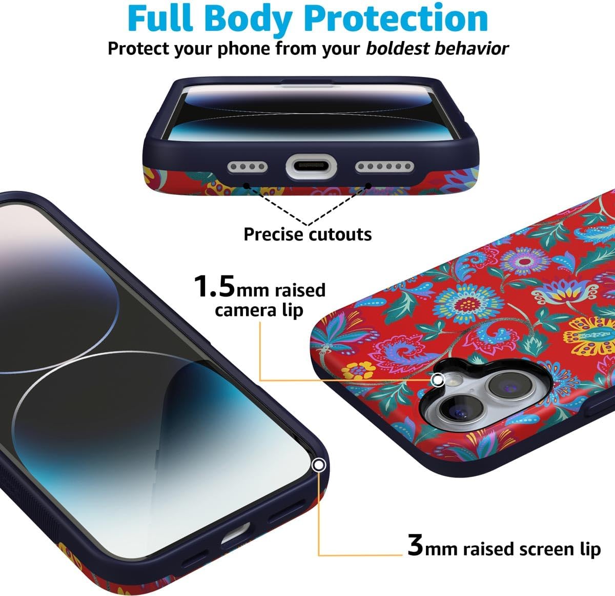 Casely iPhone 16 Case | Painted Flowers | Frida Kahlo Floral | Bold Protective Design | Compatible with MagSafe