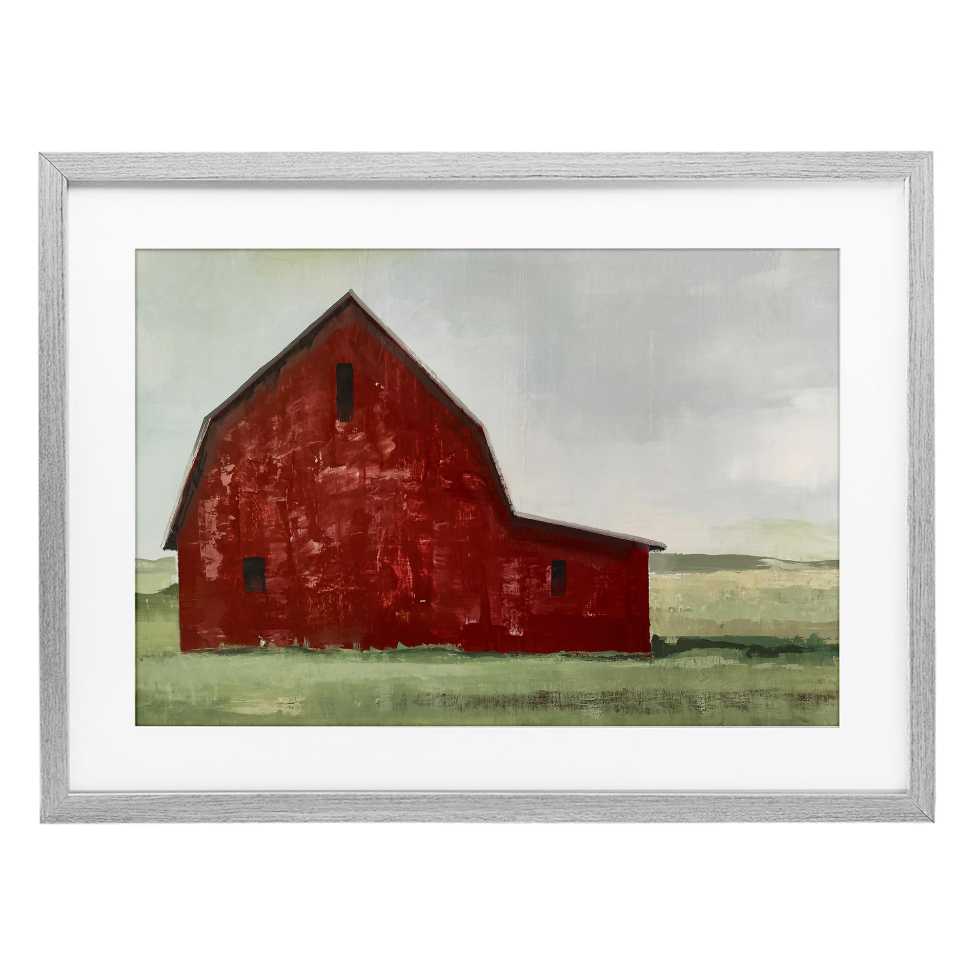 Cadre sous verre Stupell Industries Red Weathered Barn, finition haut de gamme gris