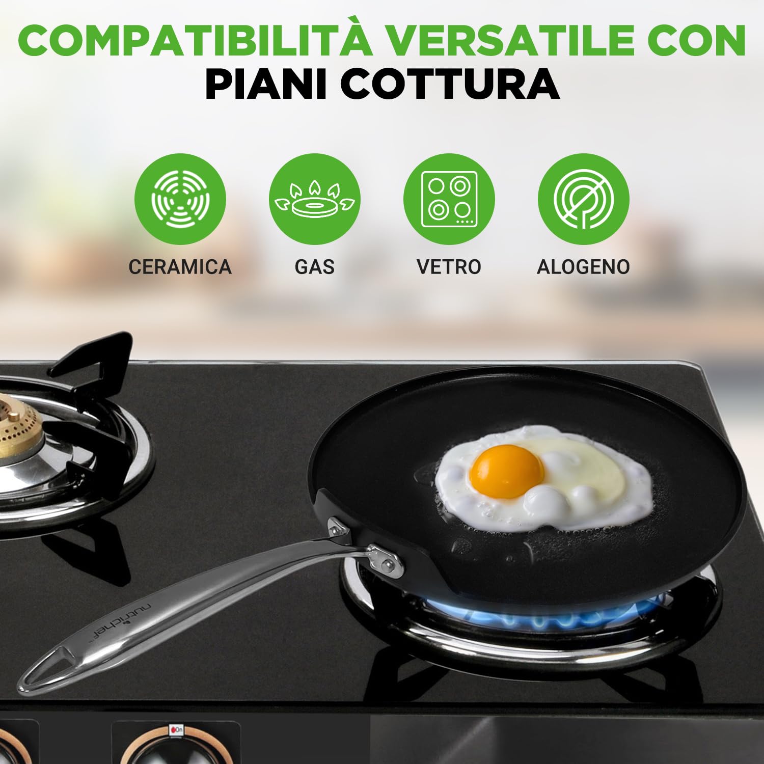Padella Crepes Antiaderente NutriChef 30cm - Per Pancake, Uova, Toast, Lavabile In Lavastoviglie