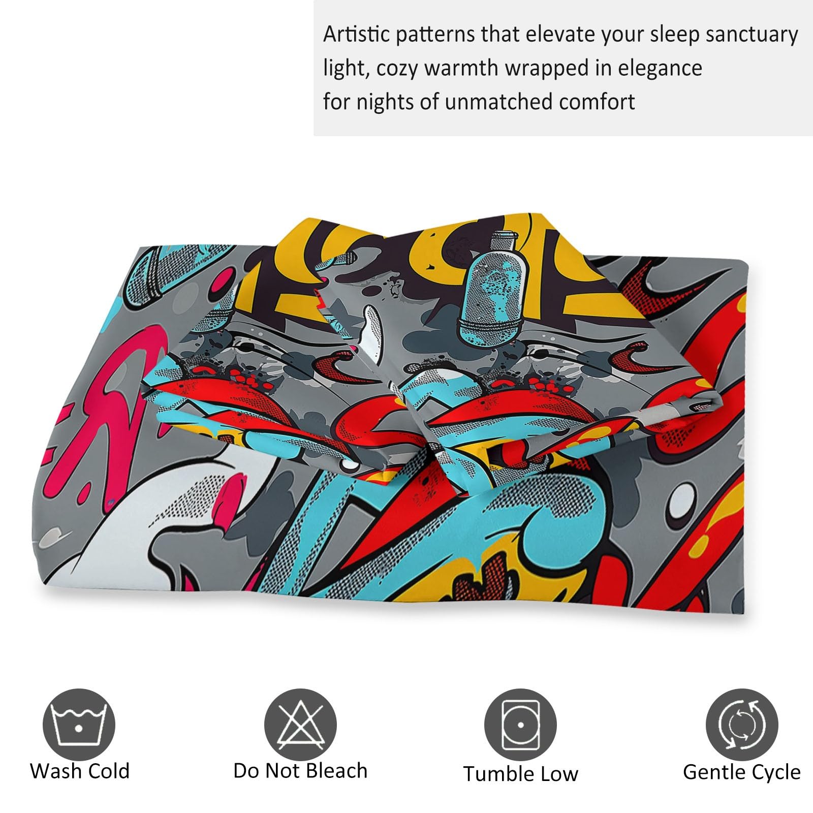 Funda Nórdica para Cama 90 Patrón Graffiti Hippie Hip Hop Cartoon, Set de 3 Piezas con Funda de 150 x 220 cm y 2 Fundas de Almohada 50x75 cm - Suave Ropa de 100% Microfibra Street Art