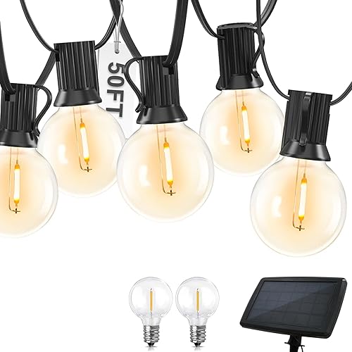 Miniatura 8 de COOS BAY Tira de luces solares para exteriores G40 de 25 pies con 25 bombillas inastillables (2 de repuesto), 4 modos de iluminación para jardín,