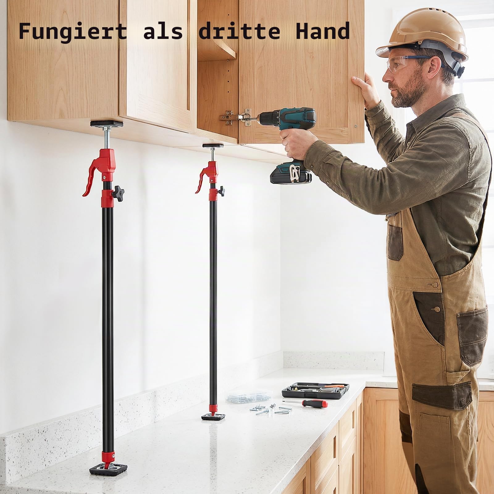 Deckenstütze 2 Stück, Montagestütze Bis 80KG Tragkraft, 125-290cm Teleskopstütze aus Stahl, Einhandstütze für Wände, Decken, Türzargen, mit Einhandabstützung