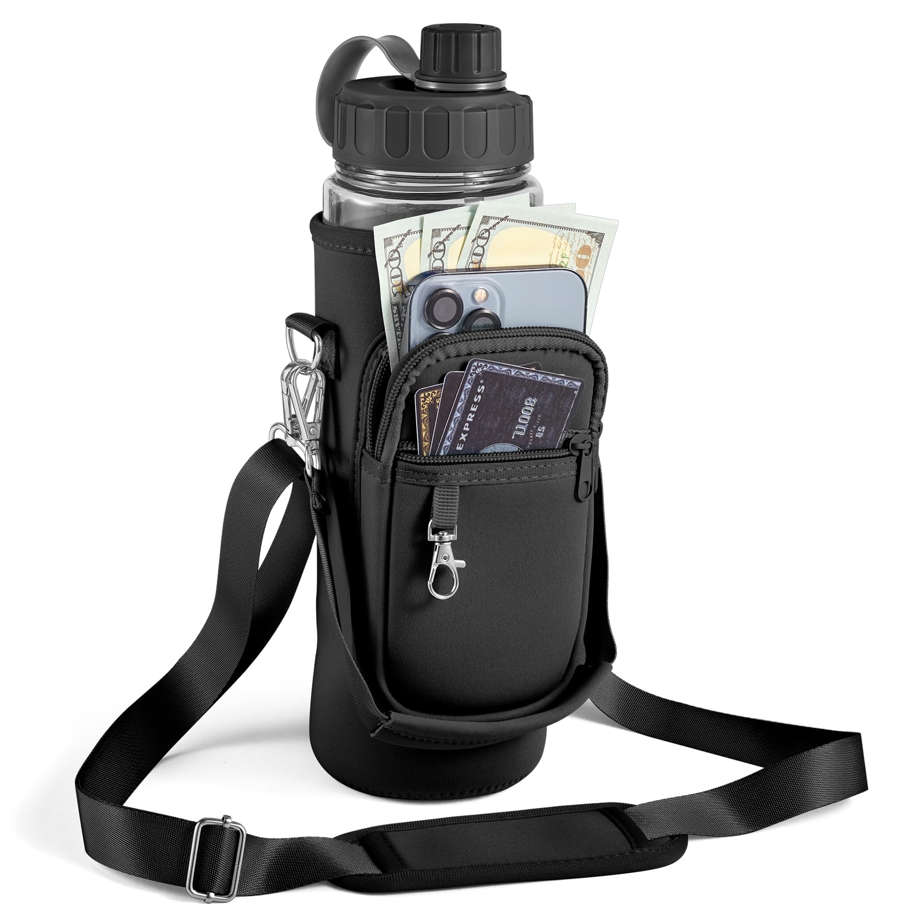 Wasserflaschenhalter mit Gurt, Wasserflaschen-Tasche, 100 ml, großes Fassungsvermögen, verstellbare Schulter-Handschlaufe, 2 Handytaschen, Wasserflaschenhalter, Wasserflaschenzubehör für