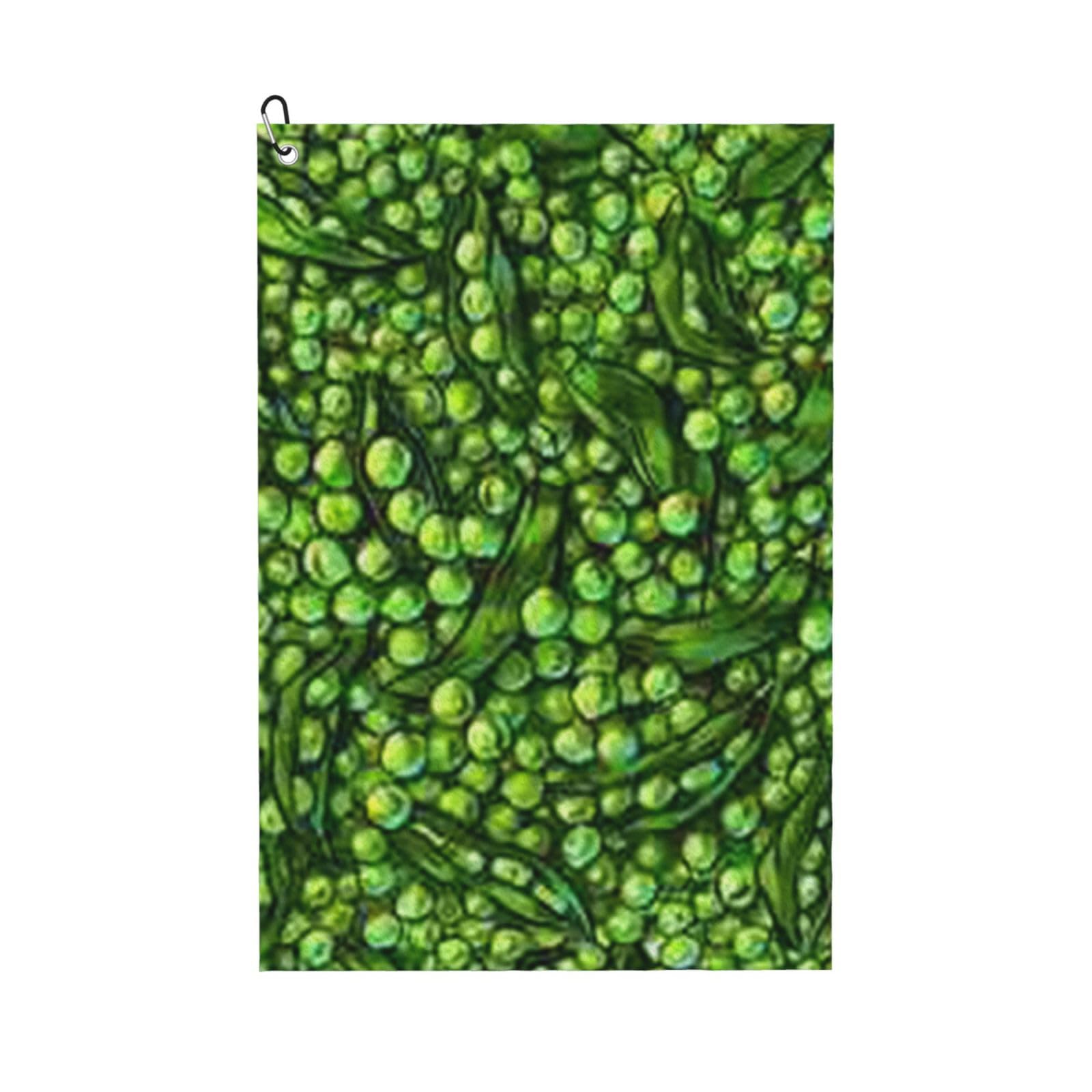 Hnnkloy Green Pea, 16x24 in Portable Waffle Golf Towels with Carabiner Clip for Golf Bag