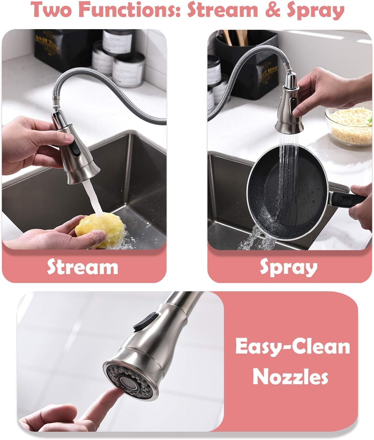 APPASO Kitchen Faucet with Pull Down Sprayer Brushed Nickel Stainless Steel - Single Handle High Arc Pull Out Spray Head Single Hole Kitchen Faucets with Deck Plate