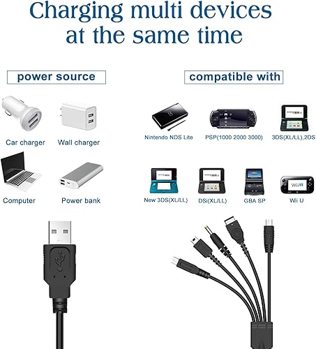 Miniatura 3 de Xahpower Cable cargador USB 5 en 1 para Nintendo DS Lite, 3DS, DS y Gameboy Advance SPPSP 100020003000